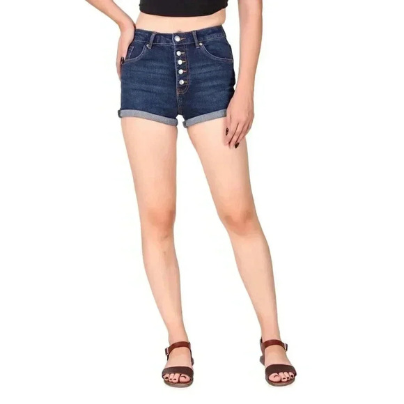 Zara Button Front Denim Jean  Shorts Dark Wash Blue High Rise Size 4 - Picture 1 of 11